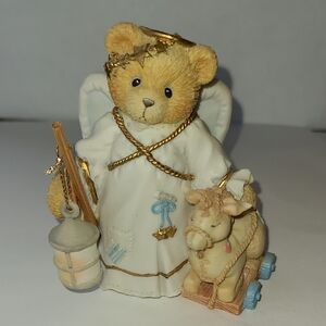 Angel Bear Figurine with Lamb - Cream and Gold